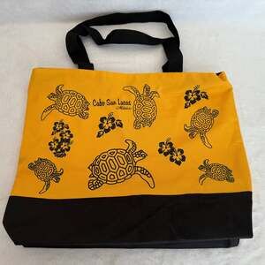 Tote Bag Womens Yellow Black Zipper Cano San Lucas Sea Turtles